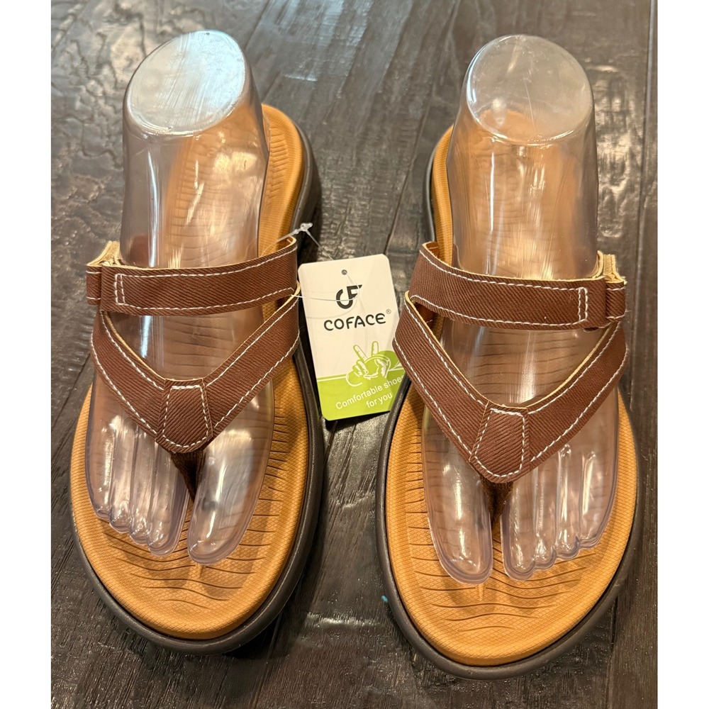 Coface Size 9 Flip Flop Sandals Brown‎ Orthotic Arch Support Yoga Mat Sole NEW
